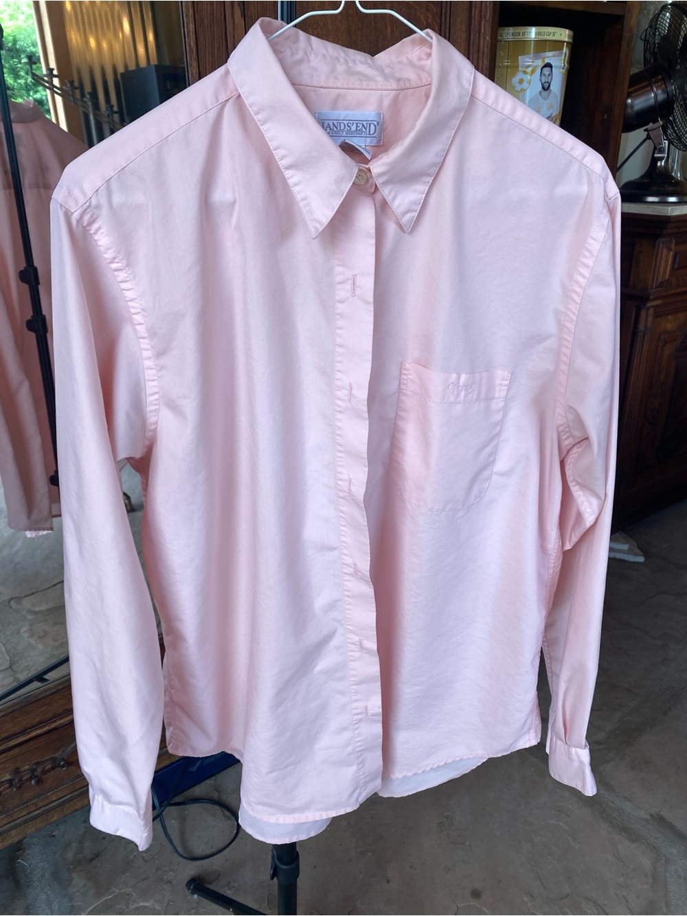 Lands' End Women's Light Pink Embroidered Button-Down